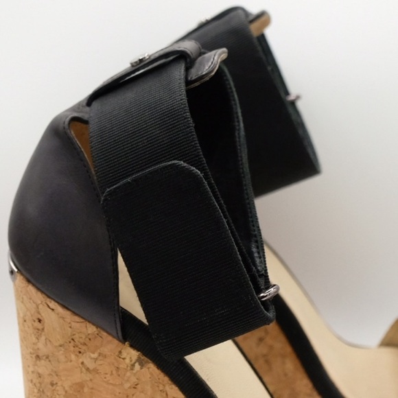 Jimmy Choo Neston Snake Cork Wedge Sandals 38.5 Black Snakeskin Leather - Picture 6 of 16